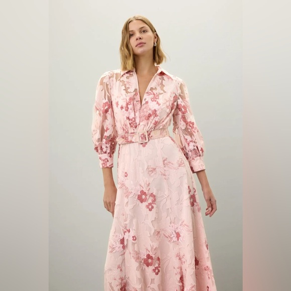 Badgley Mischka Pink Dress with Notched Collar and Bishop Sleeves Size 2 - Picture 1 of 5